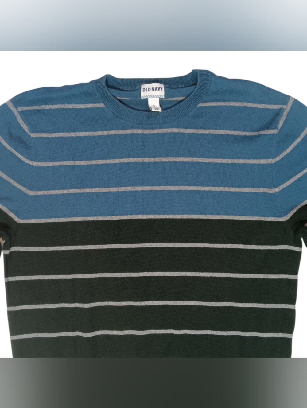 Old Navy Striped Crewneck Sweater Men's L Blue Dark Green Gray - Picture 3 of 6